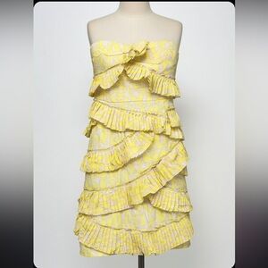 Cynthia Steffe Strapless Dress with Yellow Ruffles